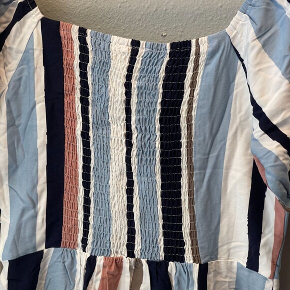 Sadie & Sage Striped Puff-Sleeve Mini summer Dress Smocked Back Multicolor - Picture 8 of 11
